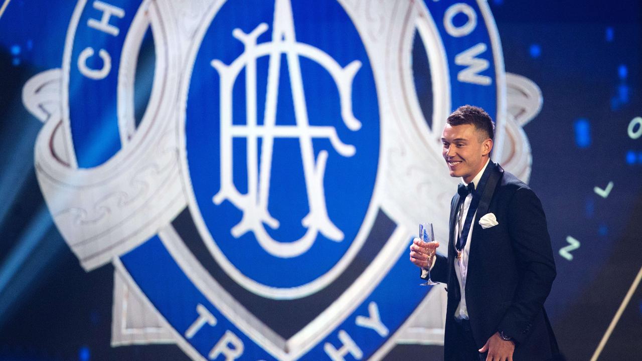 MELBOURNE, SEPTEMBER 18, 2022: Carltons Patrick Cripps wins the 2022 AFL Brownlow Medal count held at Crown Palladium, Melbourne. Picture: Mark Stewart