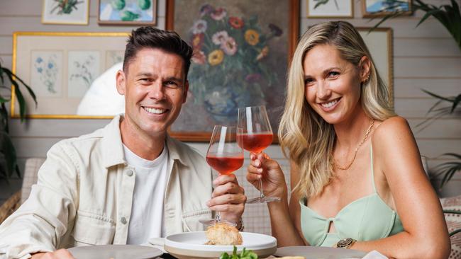 Nikki Phillips and her husband Dane Rumble pictured having romantic night at the Ovolo Hotels Alibi Bar &amp; Dining ahead of Valentines Day. Picture: David Swift