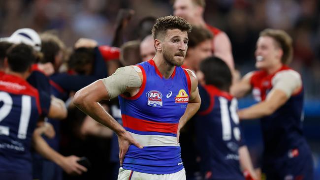 Western Bulldogs captain Marcus Bontempelli feels the pain of last year’s grand final loss to Melbourne. Picture: Michael Willson/AFL Photos via Getty Images