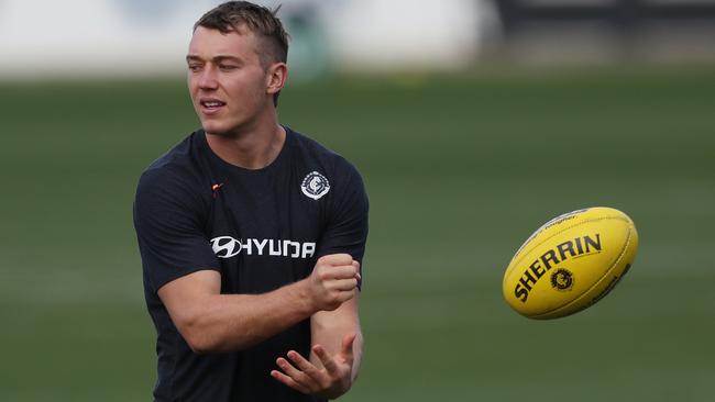 Look away Patrick! We won’t be able to rely on a triple-figure score from the Carlton skipper in Round 14. Picture: AAP Image/David Crosling.