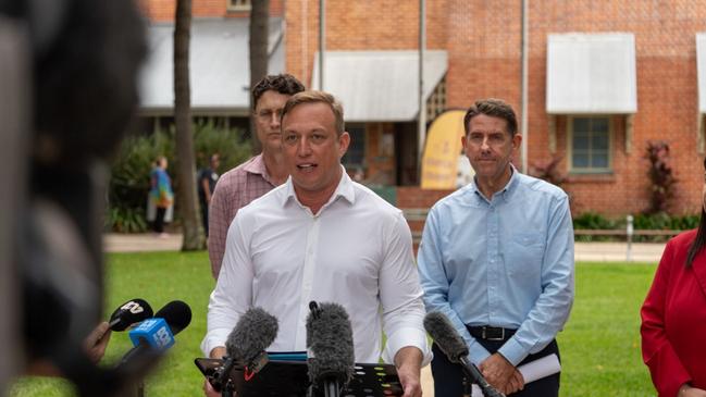 Opposition Leader Steven Miles addresses local media in Maryborough, Qld. Photo: Office of the Opposition Leader