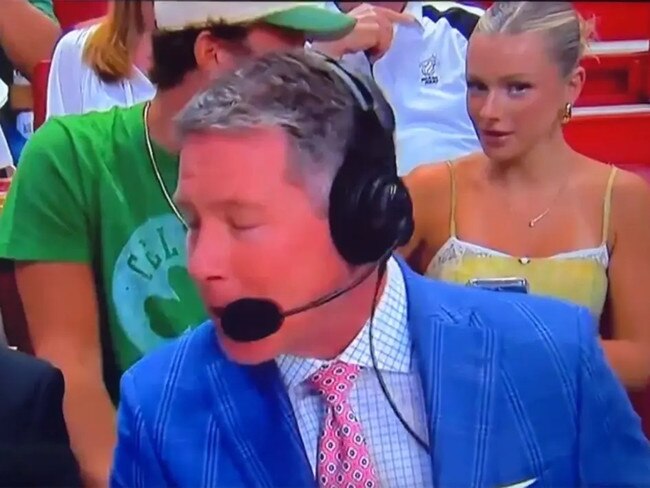 Dave Portnoy and Camryn D’Aloia at Game 4 of the Celtics-Heat first-round playoff series on April 29, 2024 in Miami. Photo: Twitter.