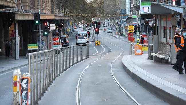 An empty Melbourne during Covid lockdown 4.0. Picture: David Caird