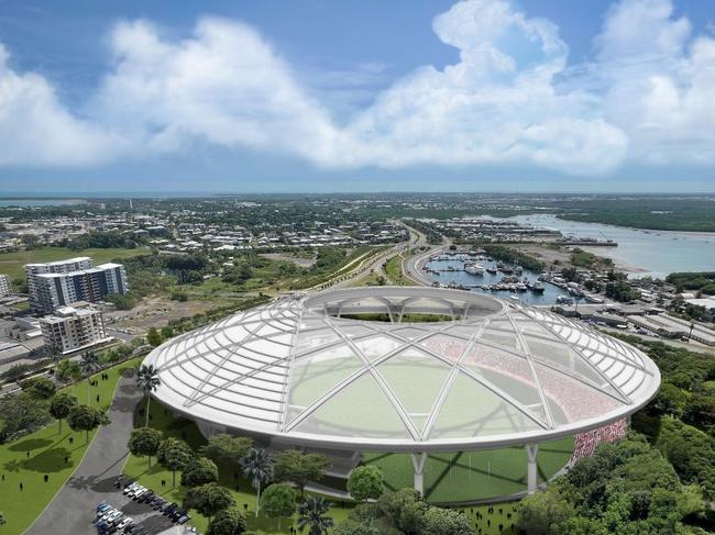 Artist impression of the proposed AFL stadium for the Darwin CBD. Picture: SUPPLIED