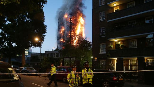 External cladding on the Grenfell Tower high-rise in London transformed a small kitchen fire into a raging inferno. Picture: Daniel Leal-Olivas/AFP