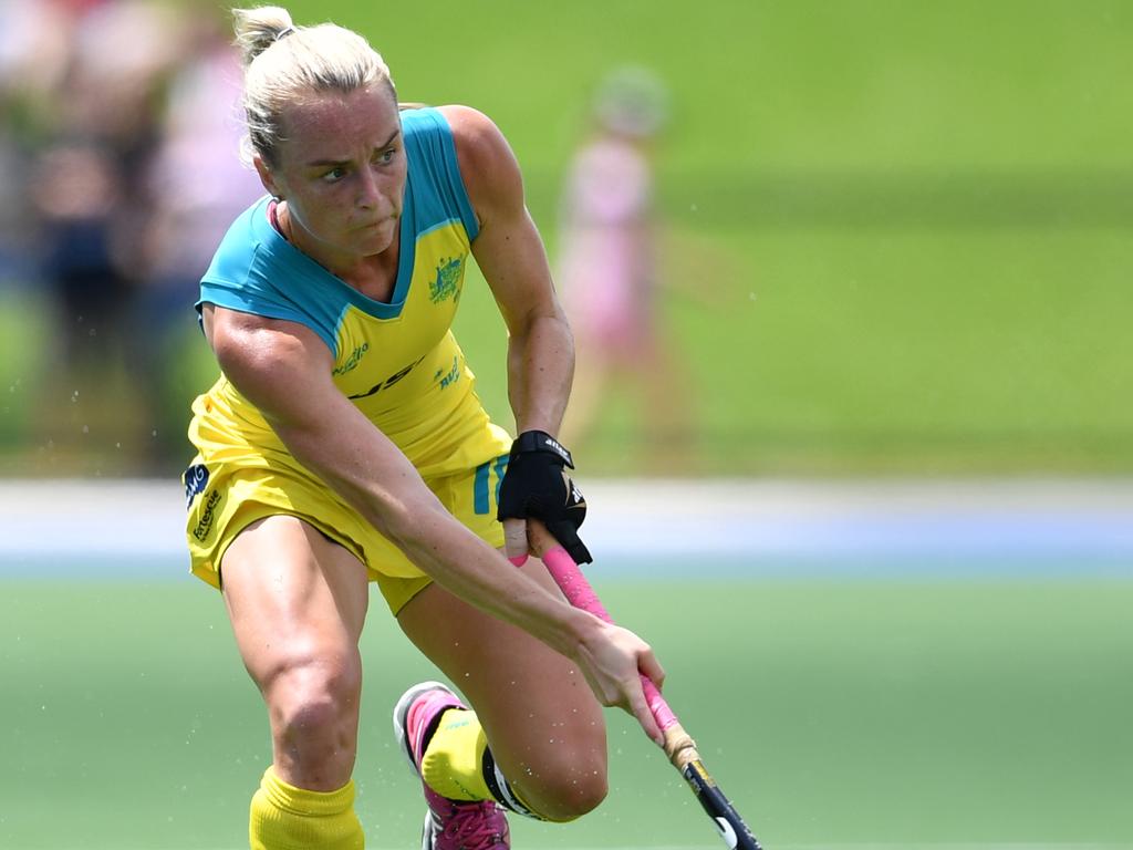 Jane Claxton of the Hockeyroos during day three of the international hockey test series between Australia and Japan at the State Hockey Centre in Adelaide, Saturday, November 18, 2017. (AAP Image/David Mariuz) NO ARCHIVING, EDITORIAL USE ONLY