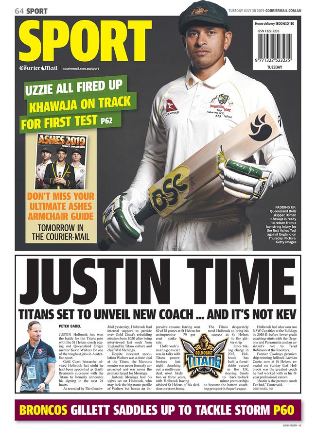 The Courier-Mail back page for July 30, 2019