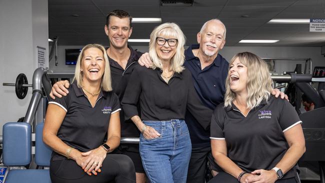 Viva Fitness owners – Kristy, Dion and Sharon Mychalyn, and Laryssa Tarasenko – with former owner Dennis O’Donnell at Viva Fitness at Kidman Park, the winner of the Best Gym in SA. Picture: Emma Brasier