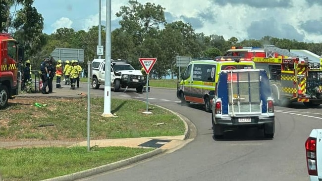 Aftermath of a two-vehicle collision at the intersection of Stuart Hwy and Amy Johnson Dr at Coonawarra on Friday afternoon, January 3, 2025. Picture: Supplied