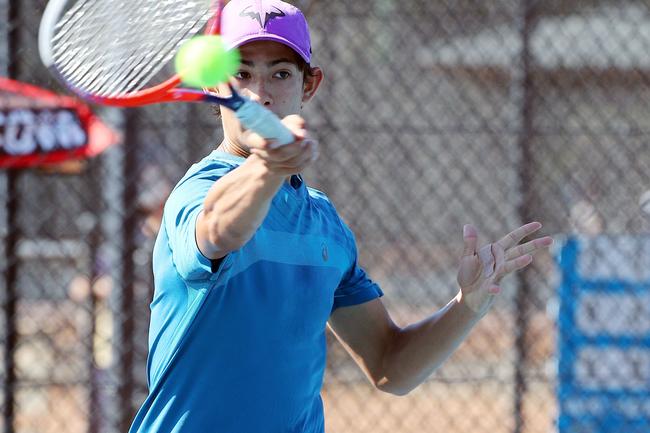Action from the International Tennis Federation junior tournament at KDV on the Gold Coast. Picture: Tertius Pickard