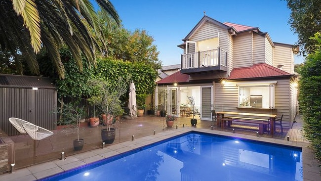 There’s a pool in the large backyard.