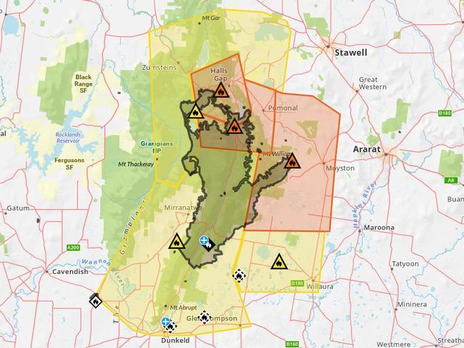 A bushfire remains out of control in Victoria’s Grampian Mountains. Picture: CFS.