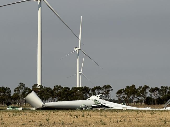 A wind turbine has collapsed at the Berrybank wind farm in Victoria’s southwest. Picture: Supplied