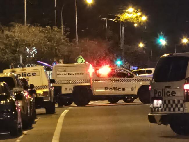 A crime scene outside Kirwan Police Station following a shooting on July 6. Picture: Natasha Emeck