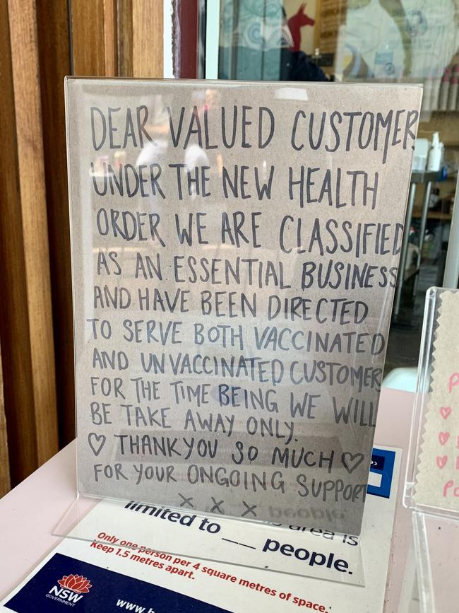 Cafes in Byron Bay have decided to keep operating on take away-mode only to avoid asking customers for proof of vaccination.