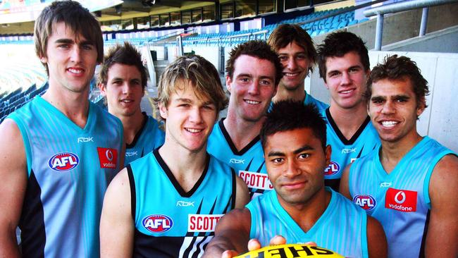 Port Adelaide Power footballers all picked up in the 2006 national AFL draft (l-r) Justin Westhoff, Travis Boak, Robbie Gray, Ryan Williams, Adam Cockshell (at back) David Rodan (front with ball), Paul Stewart and Nathan Krakouer.