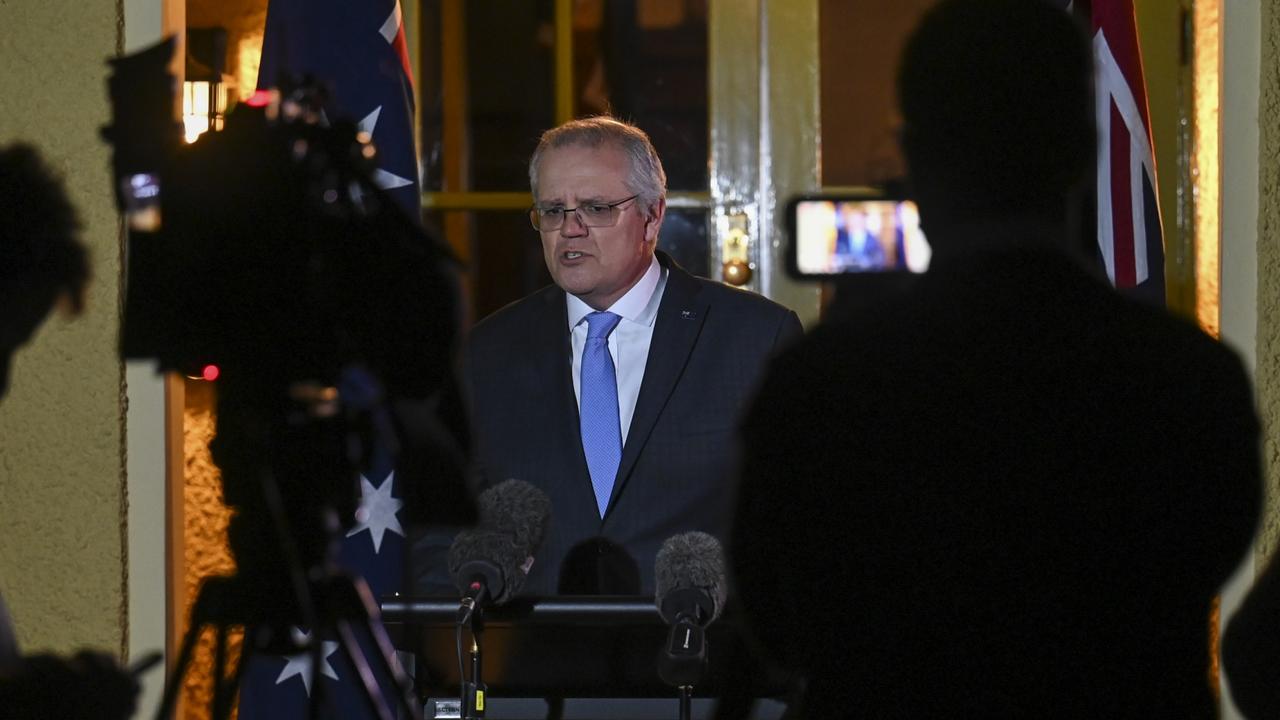 Prime Minister Scott Morrison addressing the media after a marathon meeting of national cabinet. Picture: NCA NewsWire/Martin Ollman