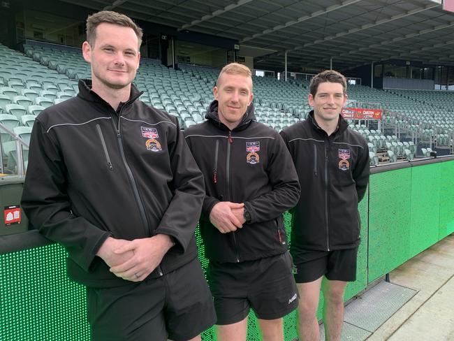 North Launceston leaders Alex Lee (co-captain), Brad Cox-Goodyer (coach) and Ben Simpson (co-captain) before Saturday's TSL grand final. Picture: Jon Tuxworth