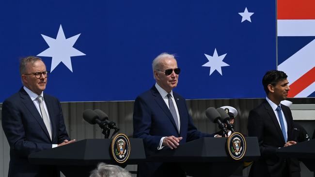 The AUKUS deal struck by former PM Scott Morrison and ratified by his successor cements the US alliance. Picture: Getty Images