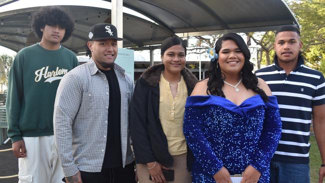Violet Senituli, Maka Senituli, Salote Senituli, Epeli Senituli and Tevita Senituli at Runcorn State High School 2023 formal. Photos: Georgie Walker