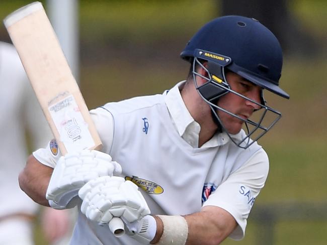 Tom Boxell in action during the MPCA Peninsula cricket match between Heatherhill and Long Island in Frankston, Saturday, Oct. 19, 2019.  Picture: Andy Brownbill