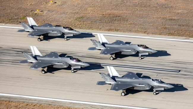 Royal Australian Air Force F-35A Lightning ll aircraft from No. 75 Squadron participate in an Elephant Walk on the RAAF Base Tindal flight line for Exercise Pitch Black 2022. Picture: Defence Imagery / LACW Annika Smit