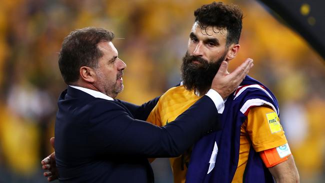Ange Postecoglou with former Socceroos captain Mile Jedinak.