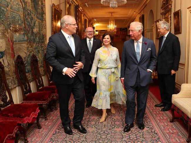 Prime Minister Scott Morrison and wife Jenny with Prince Charles at Clarence House last June. Adam Taylor