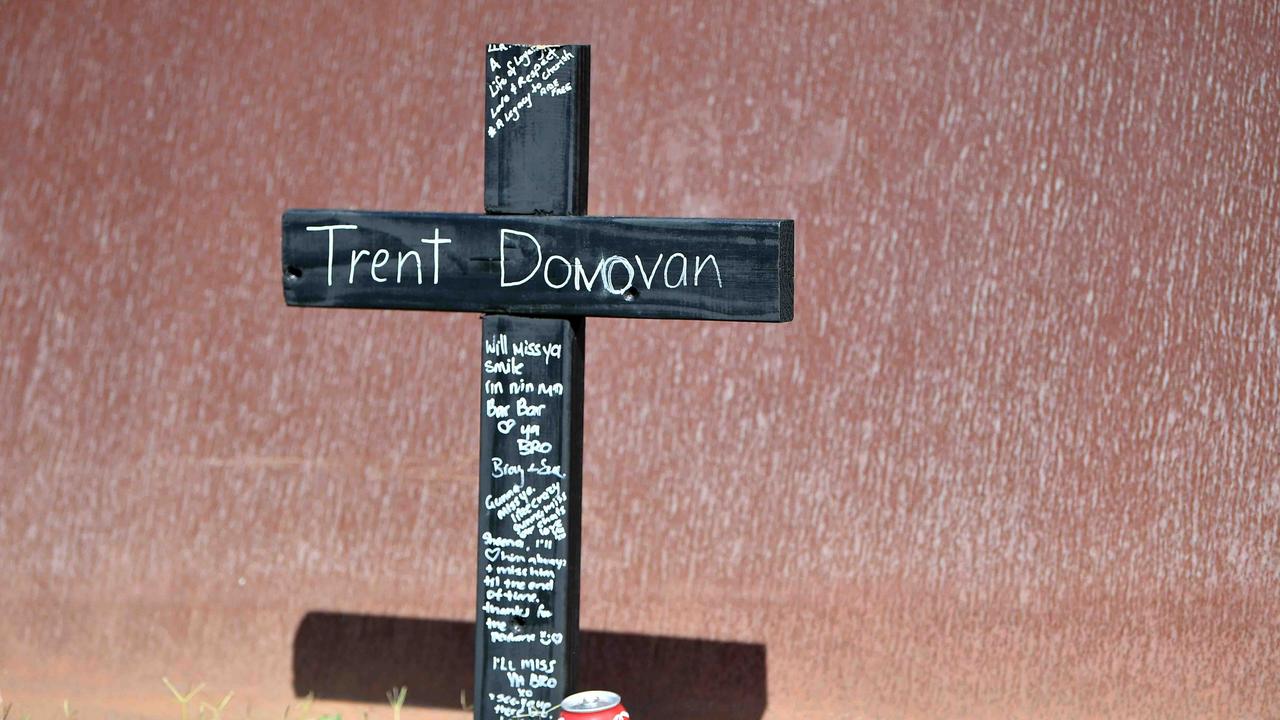 A cross in honour of Trent Donovan at the crash site. Picture: Patrick Woods.