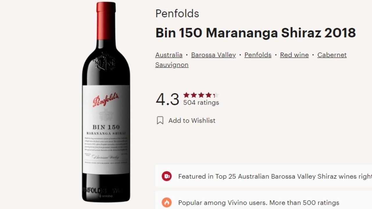 A bottle of Marananga Shiraz 2018. Picture: Penfolds