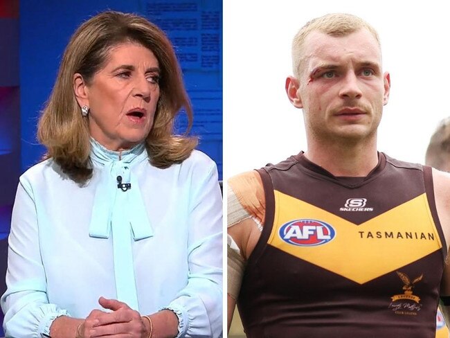 Veteran football journalist Caroline Wilson and Hawthorn midfielder James Worpel