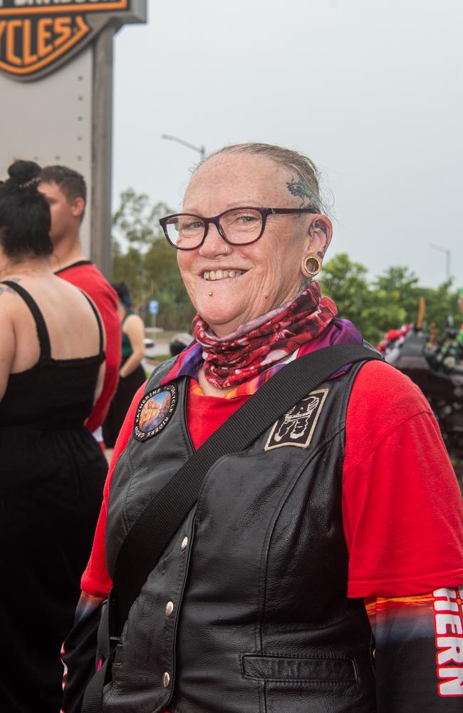 Marie Jones joined Darwin's motorbike community at the NT Motorcycle Centre to raise money and awareness for the Salvation Army's annual Christmas Toy Ride. Picture: Pema Tamang Pakhrin