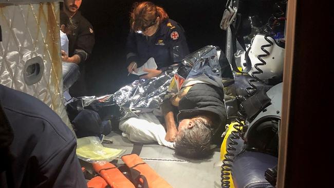 One of the men rescued from the yacht running aground in the Whitsundays earlier this month. Gold FM host Bridge Daley was among those rescued and says she is recording a full account of the drama to air on her show later this week. Picture: RACQ CQ RESCUE