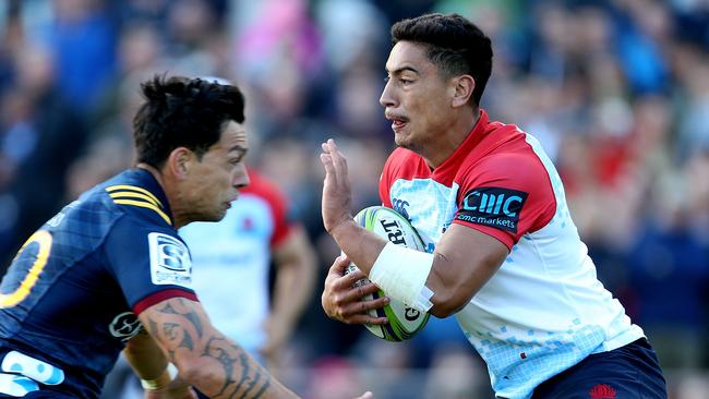 Lalakai Foketi of the Waratahs runs the ball in Queenstown, New Zealand.