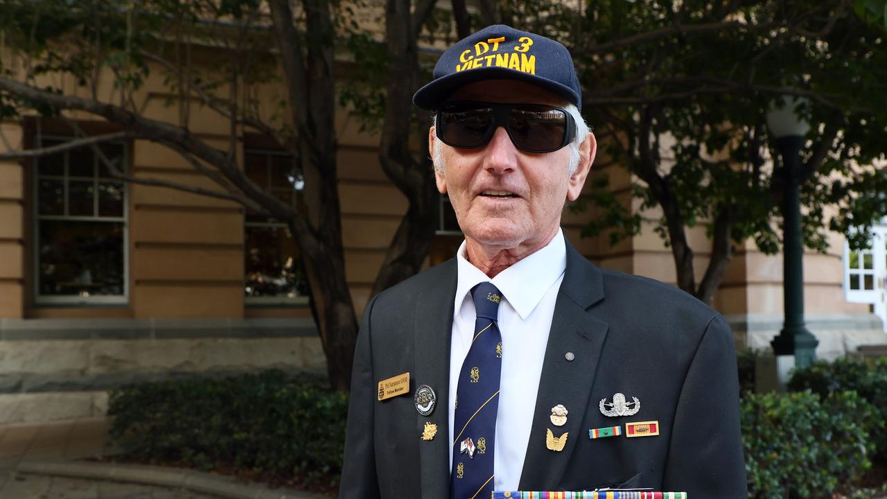 Veteran navy clearance diver Phil Narramore OAM during the Anzac Day Parade held in Brisbane. Picture: NCA NewsWire/Tertius Pickard