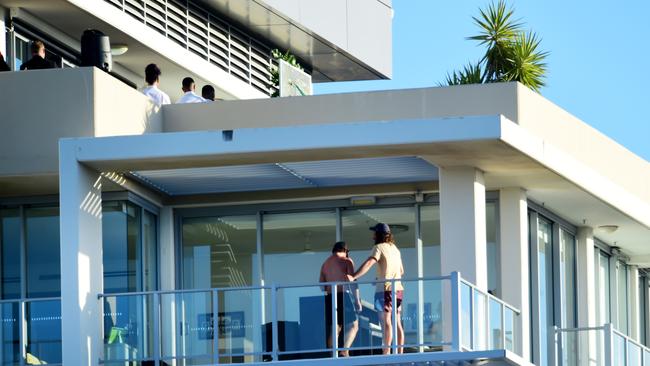 Townsville junior and NFL bound Valentine Holmes marries high school sweetheart Natalia O'Toole in Townsville. Resident from the floor below look on during the nuptials. Picture: Alix Sweeney