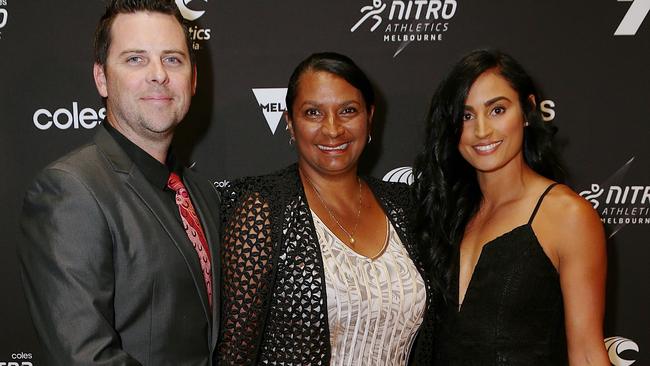 Nitro Athletics Gala Dinner. Scott Appleton, Nova Peris and Jessica Peris. Picture: Julie Kiriacoudis