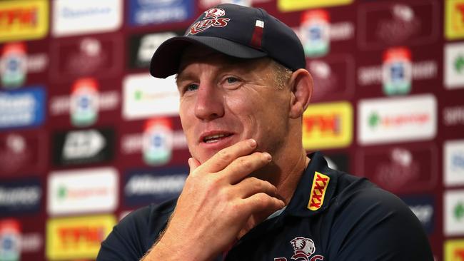 Reds coach Brad Thorn speaks to the media after his team won the Super RugbyAU Final. Picture: Jono Searle/Getty Images