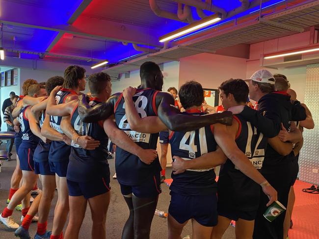 Casey Demons celebrate their win over the Swans.