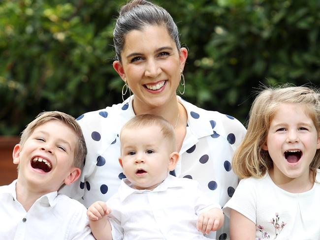 DAILY TELEGRAPH - Pictured at home in Menai today is Melissah Crammond with kids William 6, Charlotte 4 and 8 month old Oliver. Picture: Tim Hunter.