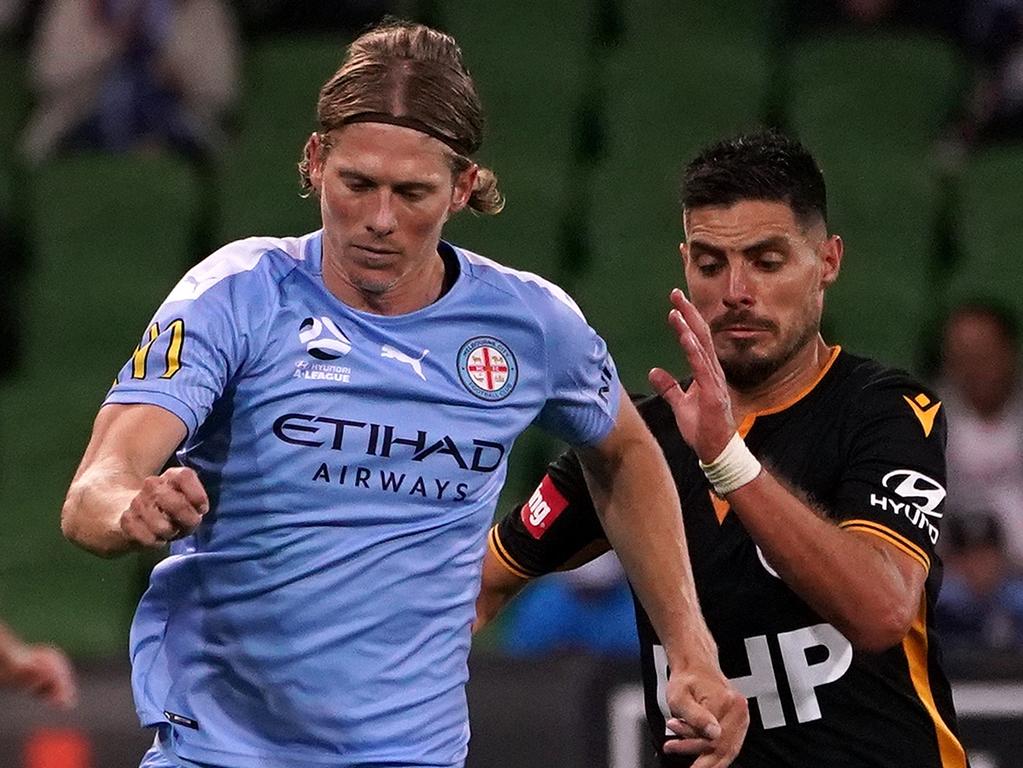 MELBOURNE, AUSTRALIA – NOVEMBER 10: Bruno Fornaroli of Melbourne City  celebrates his first goal of the match during the 6th round of the Hyundai  A-League between Melbourne City and the Newcastle Jets