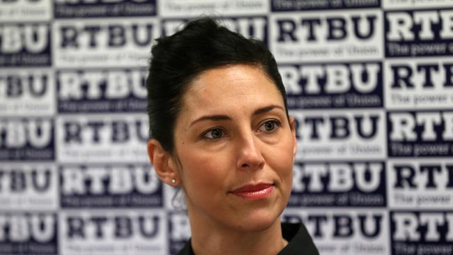 Victorian Branch Secretary of the RTBU, Luba Grigorovitch speaks to the media during a press conference in Melbourne. Picture: AAP/David Crosling