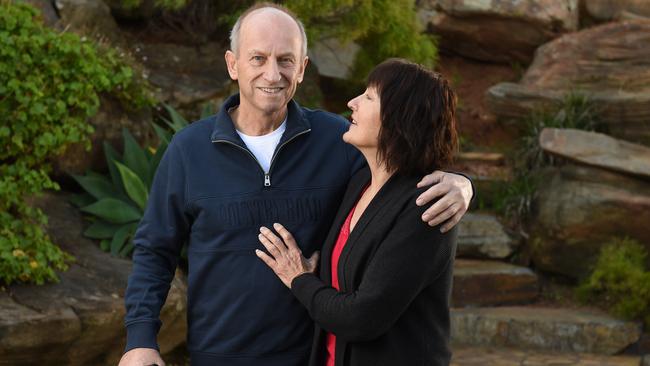 Paul Faraguna, with his wife Robyn, spent two months in the RAH. Picture: Naomi Jellicoe