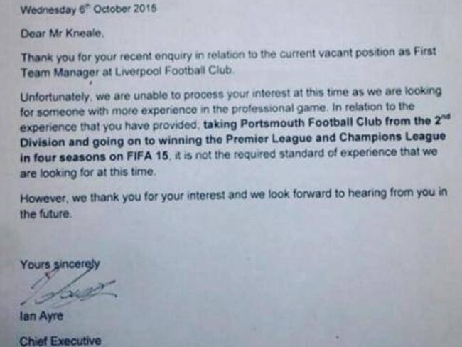 The letter in full which was sent on LFC headed paper