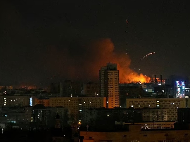 Explosions seen over Kyiv's Victory Ave in the west of the city. Picture: Reuters