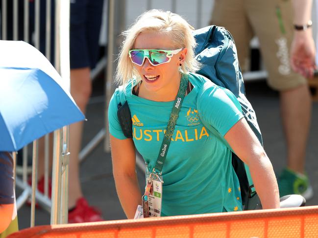 Caroline Buchanan after BMX seeding run at the Olympic BMX Centre in Deodoro. Picture: Adam Head