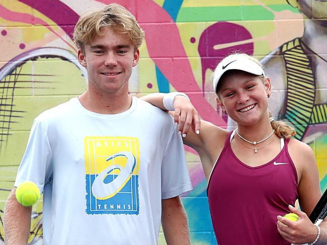 National Tennis Academy players Hayden and Emerson Jones at the Queensland Tennis Centre in Brisbane. Photo credit: Tennis Australia/ Jason OBrien