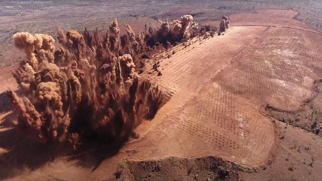 Blasting at the South Flank iron ore project in 2018.