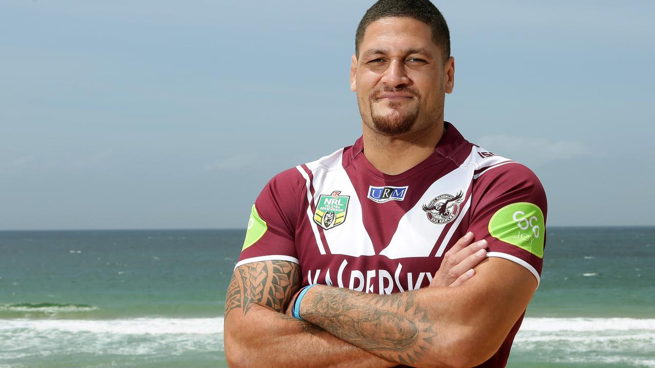 Willie Mason makes first appearance at Sea Eagles during sleeve sponsorship announcement. Pictured at Narrabeen Beach.