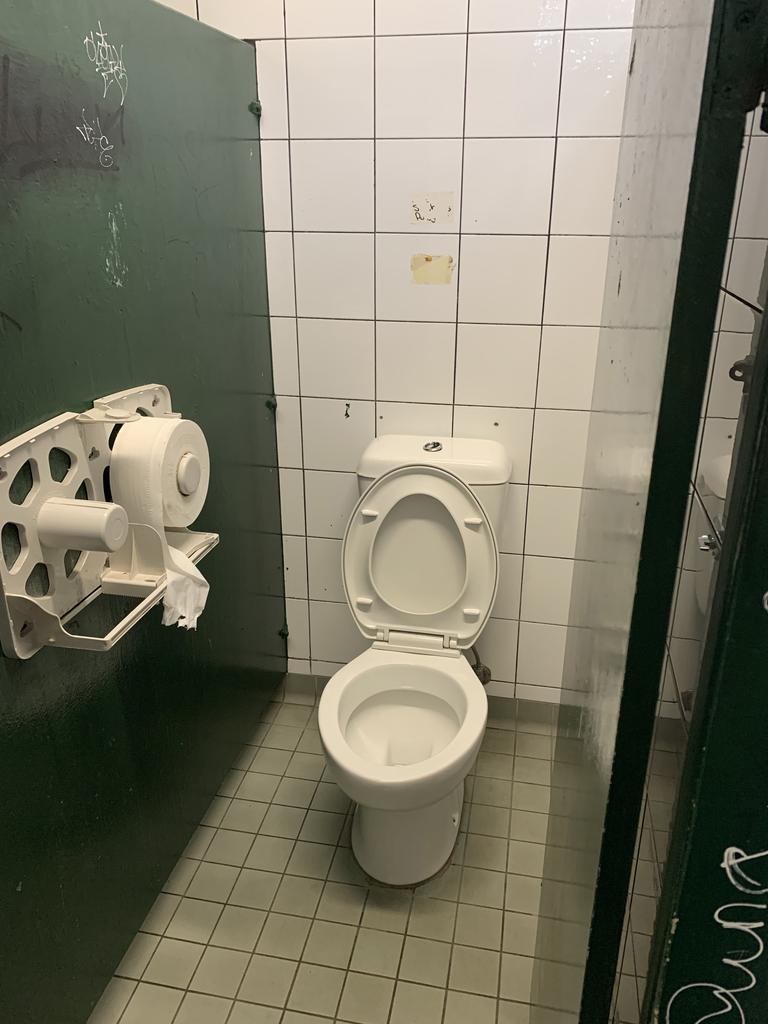 2022: Damaged toilet paper dispenser at Concord High School.